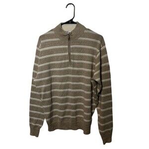 Peter Millar Sweater Mens Medium Brown Striped 1/4 Zip Pullover Wool Silk Golf